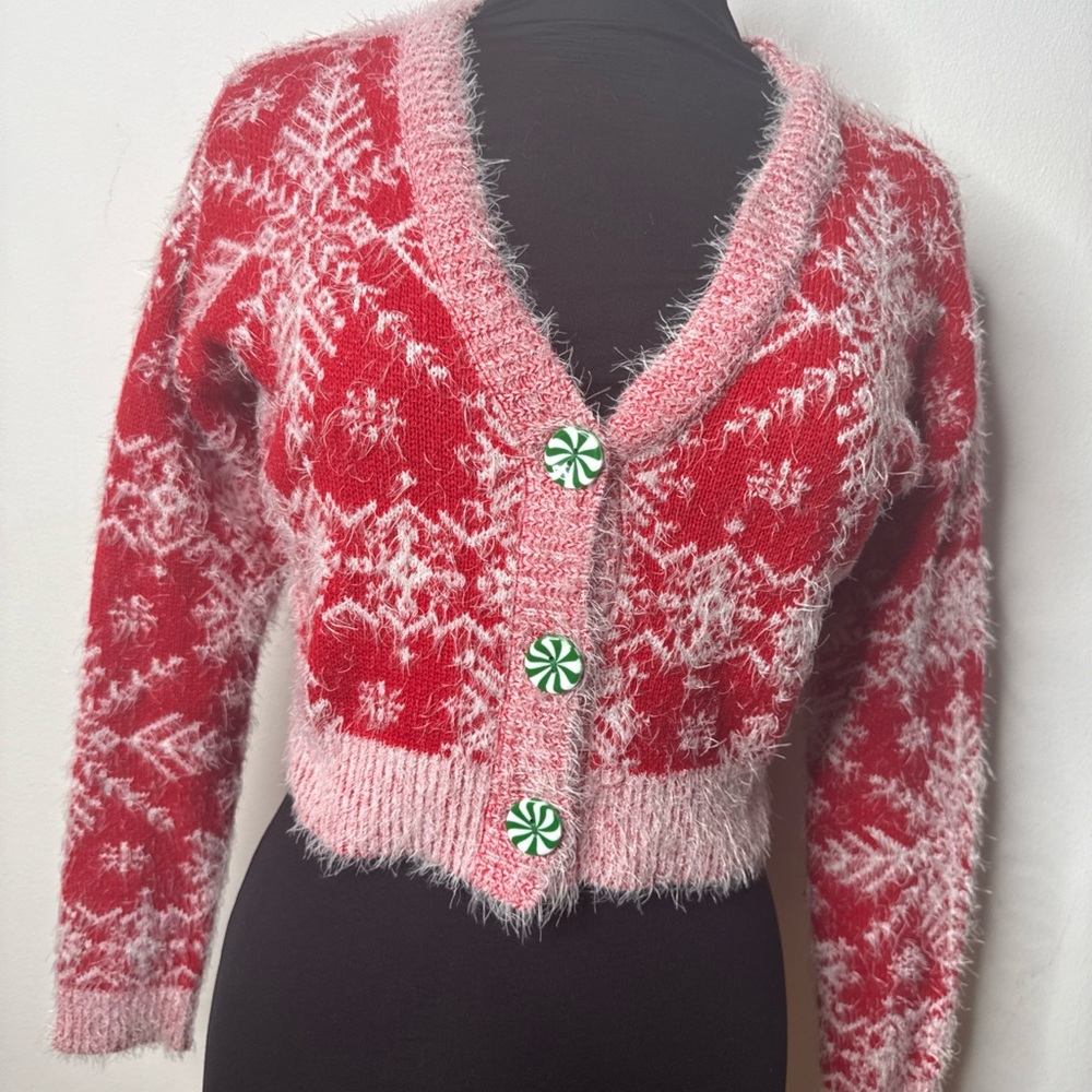 Cozy Christmas Cardigan with peppermint buttons Size Small